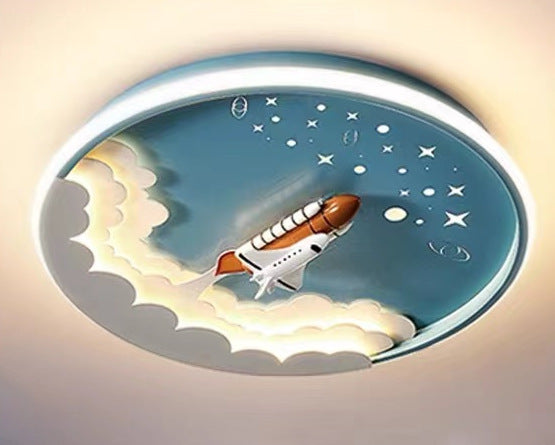 Modern Art Deco Kids Unicorn Rocket Round Silicone Iron LED Flush Mount Ceiling Light for Living Room