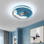 Modern Art Deco Kids Unicorn Rocket Round Silicone Iron LED Flush Mount Ceiling Light for Living Room
