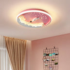 Modern Art Deco Kids Unicorn Rocket Round Silicone Iron LED Flush Mount Ceiling Light for Living Room