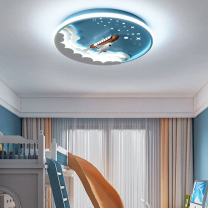 Modern Art Deco Kids Unicorn Rocket Round Silicone Iron LED Flush Mount Ceiling Light for Living Room