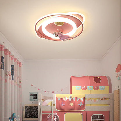 Modern Art Deco Kids Astronauts Airplanes Cartoon Oval Acrylic Iron LED Flush Mount Ceiling Light For Living Room