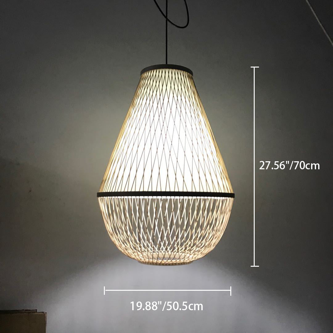 Traditional Vintage Round Cone Cutout Bamboo 1-Light Pendant Light For Living Room