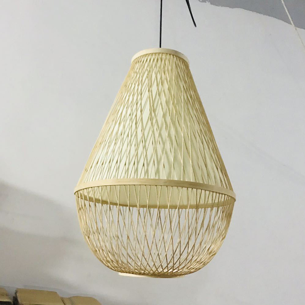 Traditional Vintage Round Cone Cutout Bamboo 1-Light Pendant Light For Living Room