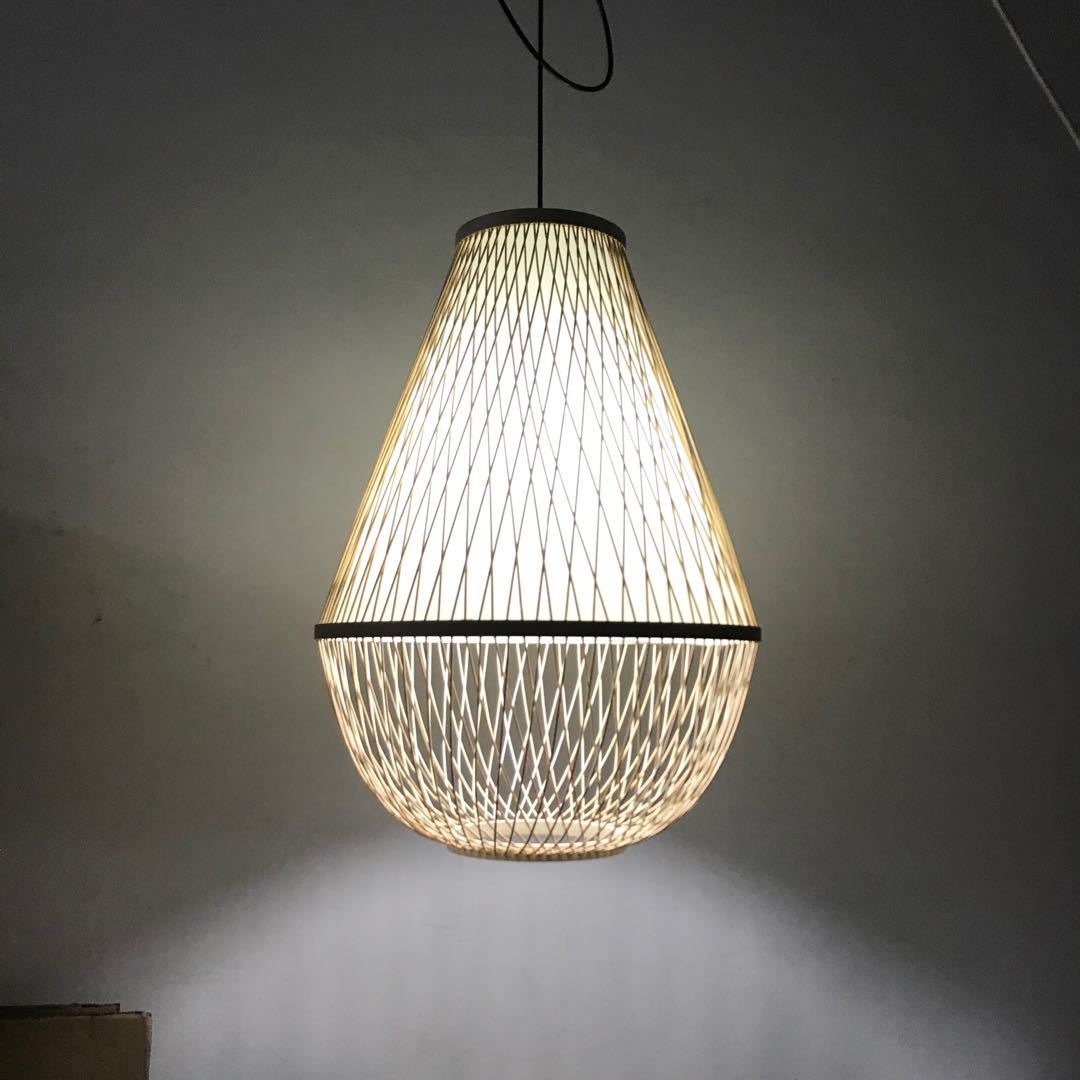 Traditional Vintage Round Cone Cutout Bamboo 1-Light Pendant Light For Living Room