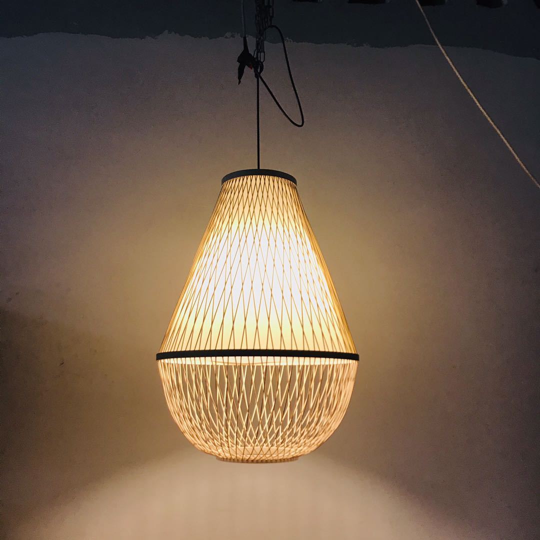 Traditional Vintage Round Cone Cutout Bamboo 1-Light Pendant Light For Living Room
