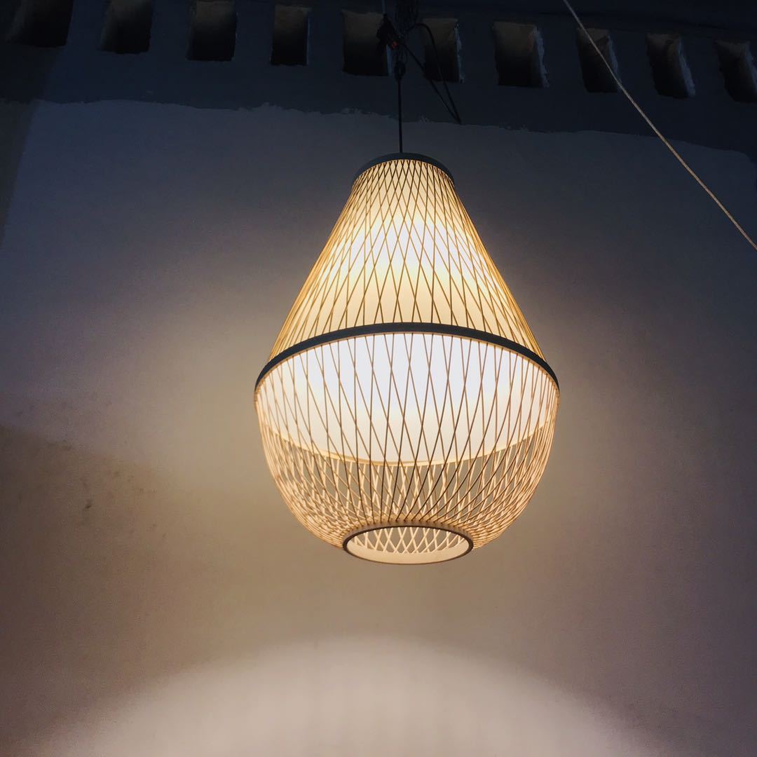 Traditional Vintage Round Cone Cutout Bamboo 1-Light Pendant Light For Living Room