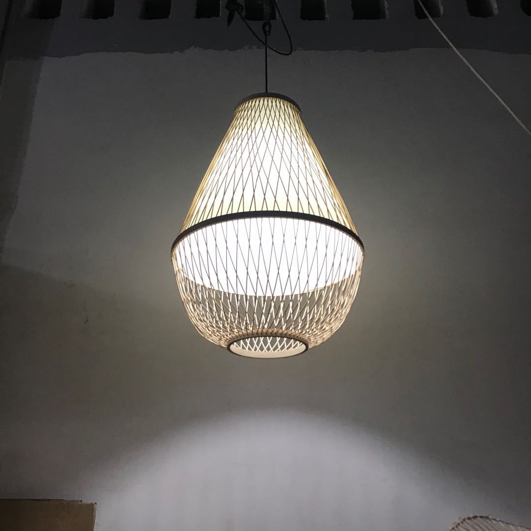 Traditional Vintage Round Cone Cutout Bamboo 1-Light Pendant Light For Living Room