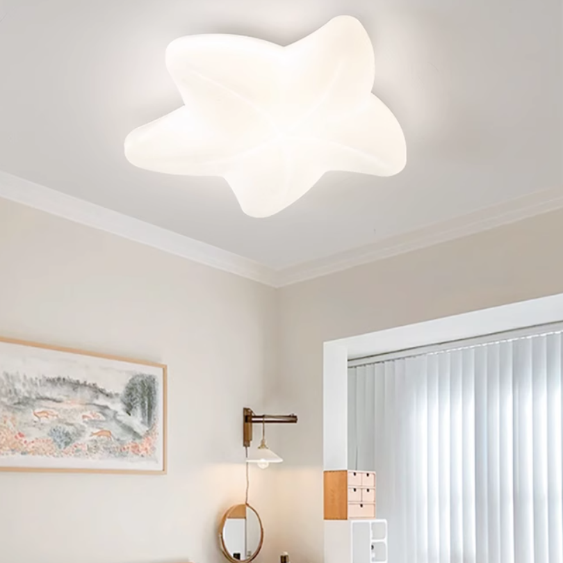 Modern Minimalist Cream Pentagram Star PE Iron LED Flush Mount Ceiling Light For Living Room