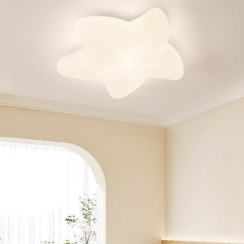 Modern Minimalist Cream Pentagram Star PE Iron LED Flush Mount Ceiling Light For Living Room