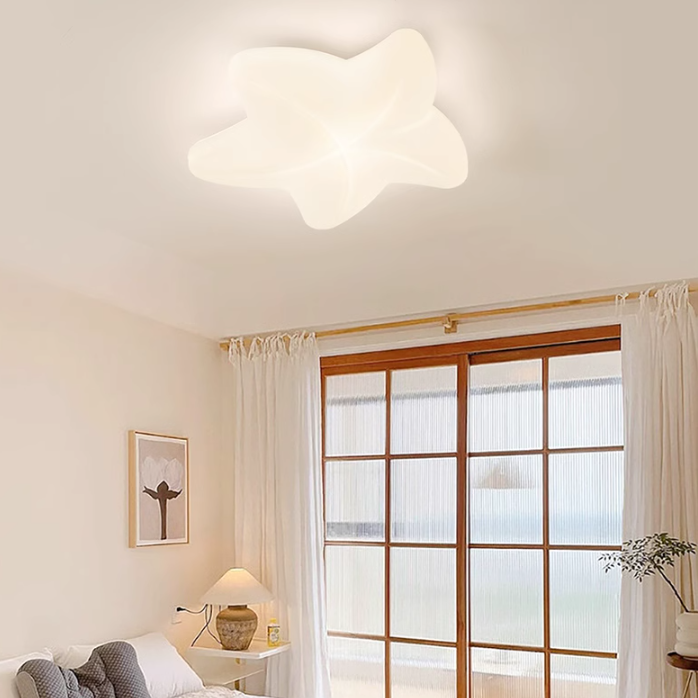 Modern Minimalist Cream Pentagram Star PE Iron LED Flush Mount Ceiling Light For Living Room