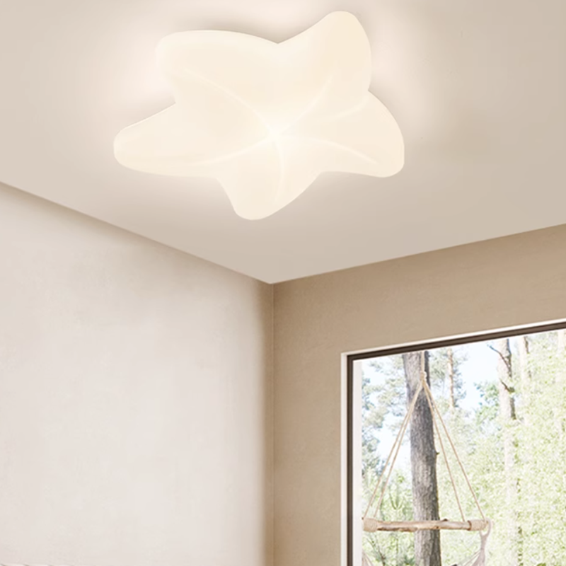 Modern Minimalist Cream Pentagram Star PE Iron LED Flush Mount Ceiling Light For Living Room