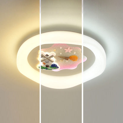 Modern Art Deco Kids Cartoon Pinwheel Beach Round PE Iron LED Flush Mount Ceiling Light For Bedroom