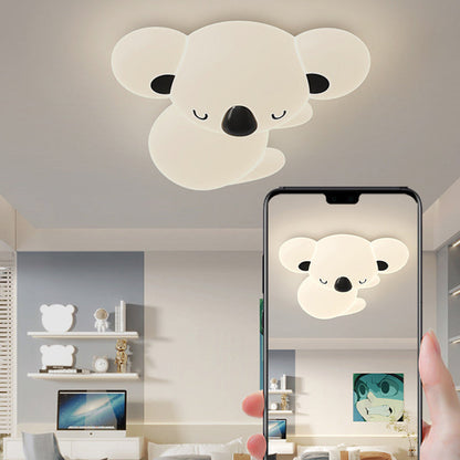 Modern Art Deco Kids Cartoon Koala Bear Pe Iron LED Flush Mount Ceiling Light for Bedroom