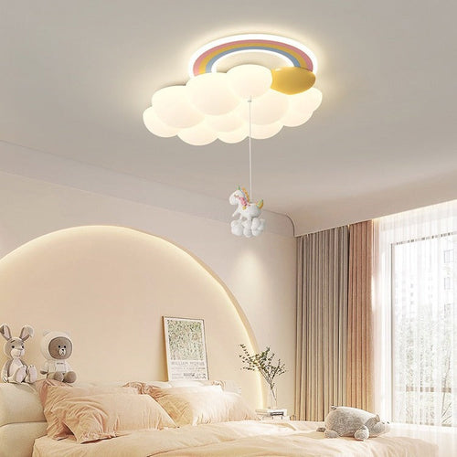 Modern Art Deco Kids Clouds Rainbow Cartoon Pe Iron LED Flush Mount Ceiling Light for Living Room