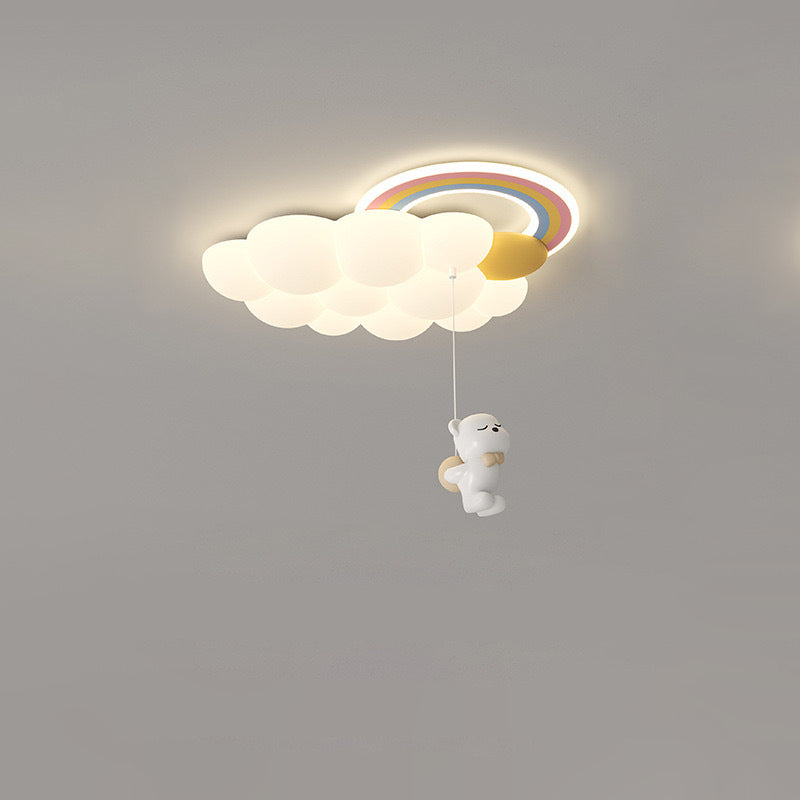 Modern Art Deco Kids Clouds Rainbow Cartoon Pe Iron LED Flush Mount Ceiling Light for Living Room