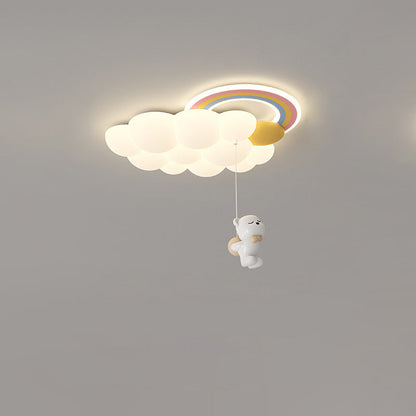 Modern Art Deco Kids Clouds Rainbow Cartoon Pe Iron LED Flush Mount Ceiling Light for Living Room