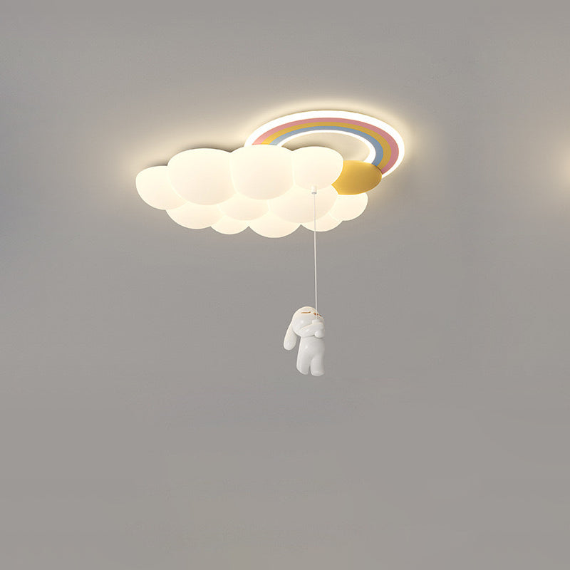 Modern Art Deco Kids Clouds Rainbow Cartoon Pe Iron LED Flush Mount Ceiling Light for Living Room