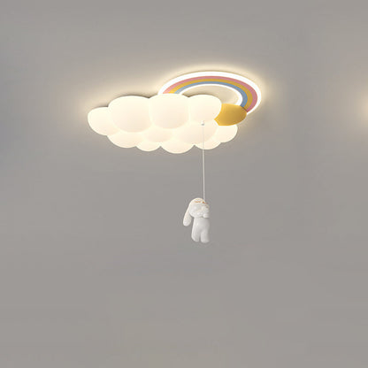 Modern Art Deco Kids Clouds Rainbow Cartoon Pe Iron LED Flush Mount Ceiling Light for Living Room
