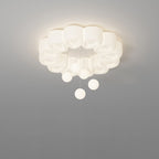 Modern Minimalist Cream Oval Round Pendant PE Iron LED Flush Mount Ceiling Light For Bedroom