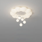 Modern Minimalist Cream Oval Round Pendant PE Iron LED Flush Mount Ceiling Light For Bedroom