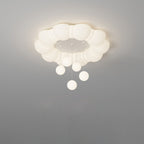 Modern Minimalist Cream Oval Round Pendant PE Iron LED Flush Mount Ceiling Light For Bedroom