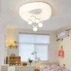 Modern Minimalist Cream Oval Round Pendant PE Iron LED Flush Mount Ceiling Light For Bedroom