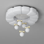 Modern Minimalist Cream Oval Round Pendant PE Iron LED Flush Mount Ceiling Light For Bedroom