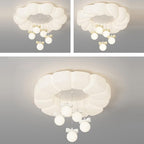 Modern Minimalist Cream Oval Round Pendant PE Iron LED Flush Mount Ceiling Light For Bedroom