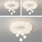 Modern Minimalist Cream Oval Round Pendant PE Iron LED Flush Mount Ceiling Light For Bedroom