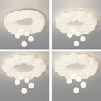 Modern Minimalist Cream Oval Round Pendant PE Iron LED Flush Mount Ceiling Light For Bedroom