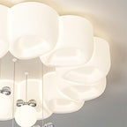 Modern Minimalist Cream Oval Round Pendant PE Iron LED Flush Mount Ceiling Light For Bedroom