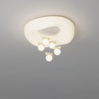 Modern Minimalist Cream Oval Round Pendant PE Iron LED Flush Mount Ceiling Light For Bedroom