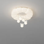 Modern Minimalist Cream Oval Round Pendant PE Iron LED Flush Mount Ceiling Light For Bedroom