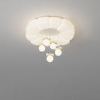 Modern Minimalist Cream Oval Round Pendant PE Iron LED Flush Mount Ceiling Light For Bedroom