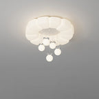 Modern Minimalist Cream Oval Round Pendant PE Iron LED Flush Mount Ceiling Light For Bedroom