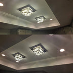 Modern Luxury Square Crystal Iron LED Flush Mount Ceiling Light For Bedroom