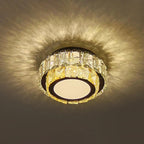 Modern Luxury Round Pattern Crystal Iron LED Flush Mount Ceiling Light For Living Room