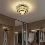 Modern Luxury Round Pattern Crystal Iron LED Flush Mount Ceiling Light For Living Room