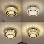 Modern Luxury Round Pattern Crystal Iron LED Flush Mount Ceiling Light For Living Room
