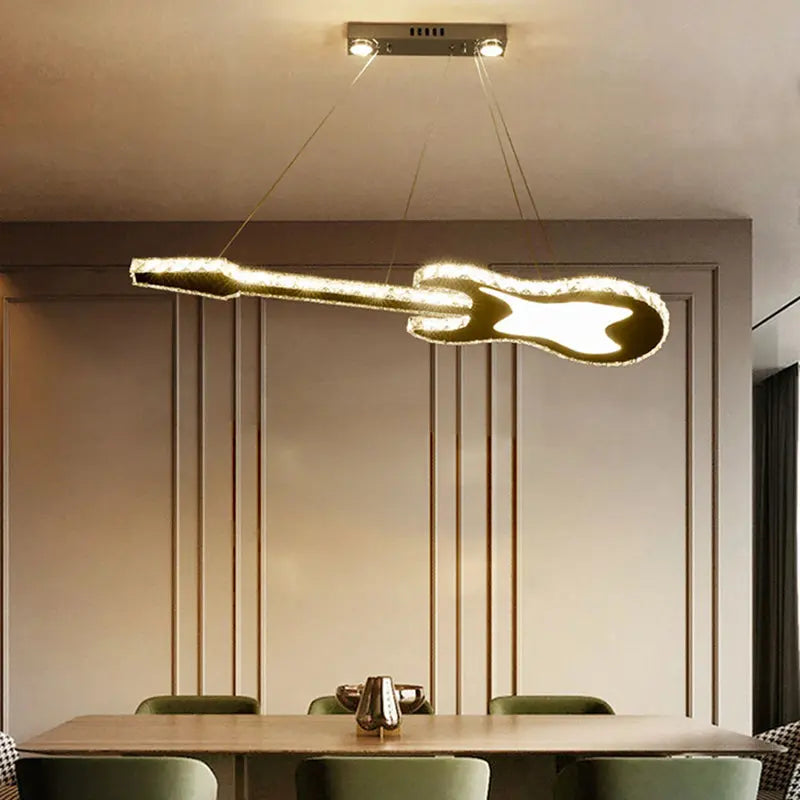 Modern Luxury Guitar Shape Crystal Stainless Steel LED Chandelier for Living Room modern luxury lighting fixture