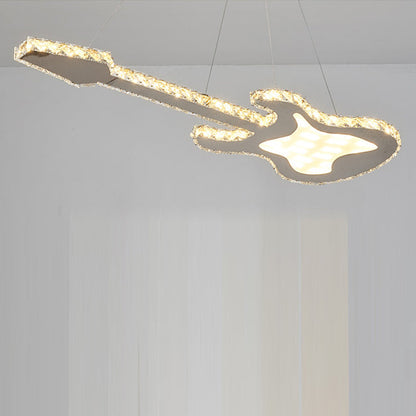 Modern Luxury Guitar Shape Crystal Stainless Steel LED Chandelier for Living Room