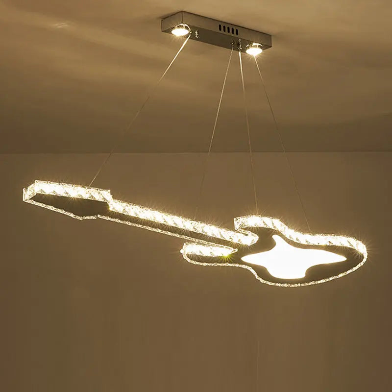 Modern Luxury Guitar Shape Crystal Stainless Steel LED Chandelier for Living Room Lumendat