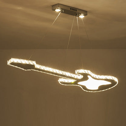 Modern Luxury Guitar Shape Crystal Stainless Steel LED Chandelier for Living Room