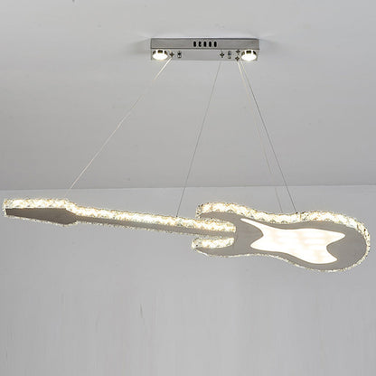 Modern Luxury Guitar Shape Crystal Stainless Steel LED Chandelier for Living Room