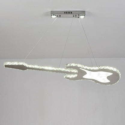 Modern Luxury Guitar Shape Crystal Stainless Steel LED Chandelier for Living Room