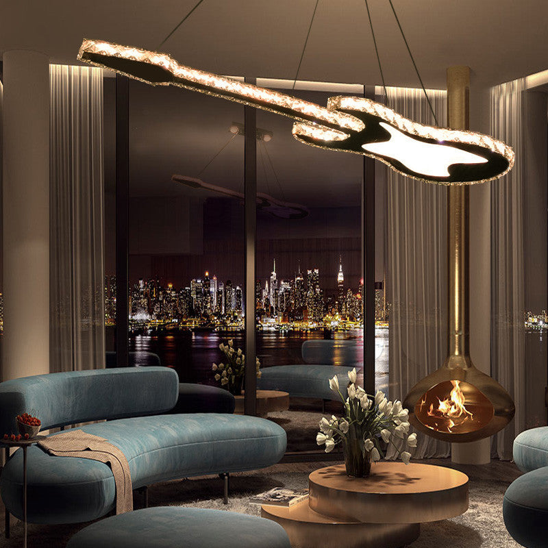 Modern Luxury Guitar Shape Crystal Stainless Steel LED Chandelier for Living Room