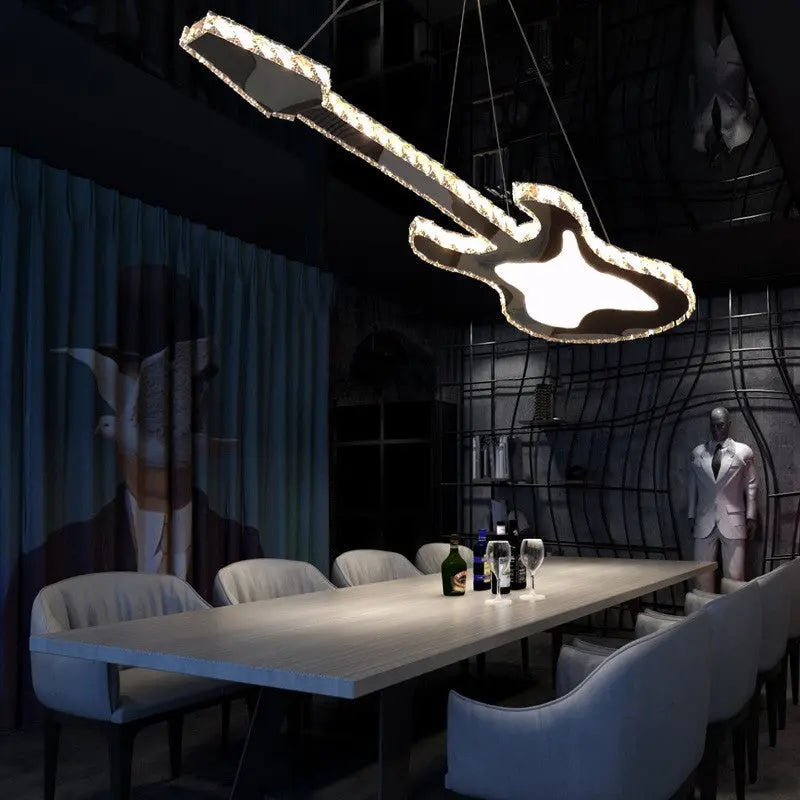 Modern Luxury Guitar Shape Crystal Stainless Steel LED Chandelier for Living Room Lumendat