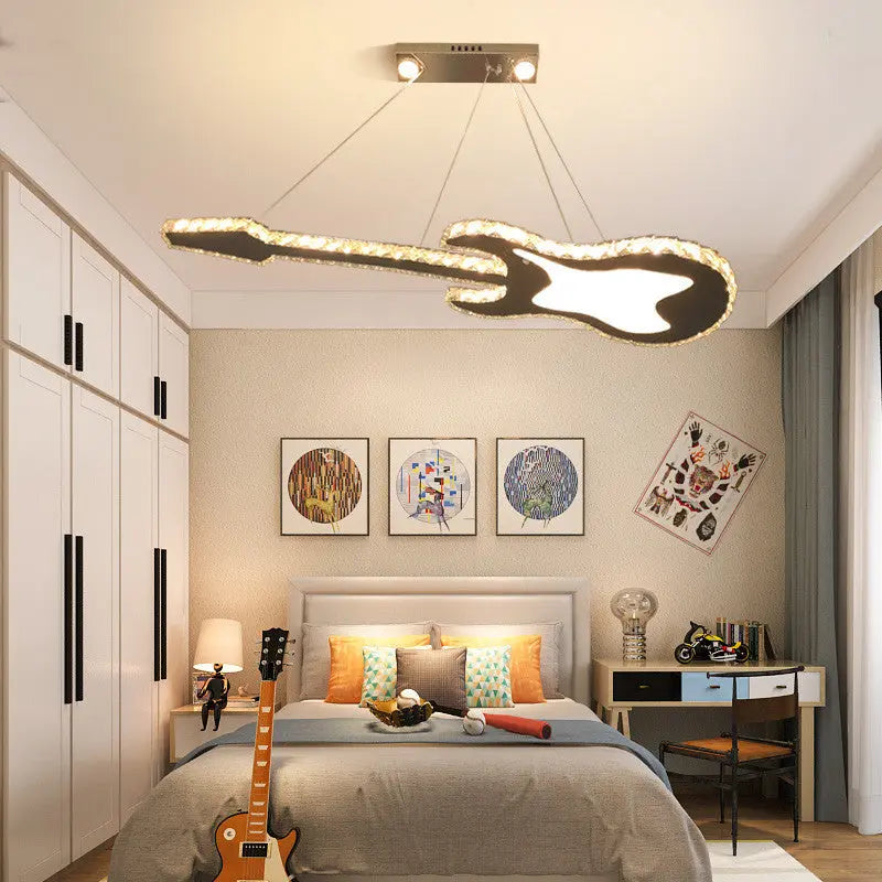 Modern Luxury Guitar Shape Crystal Stainless Steel LED Chandelier for Living Room Lumendat