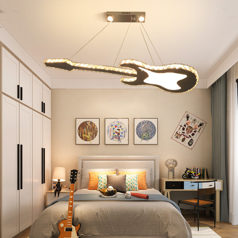 Modern Luxury Guitar Shape Crystal Stainless Steel LED Chandelier for Living Room