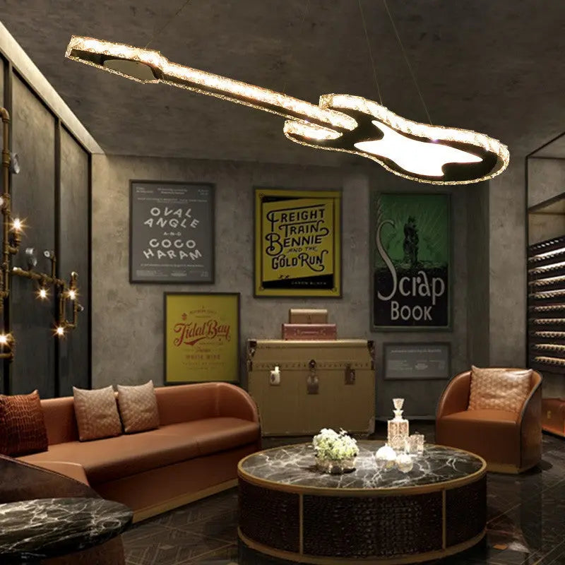 Modern Luxury Guitar Shape Crystal Stainless Steel LED Chandelier for Living Room Lumendat